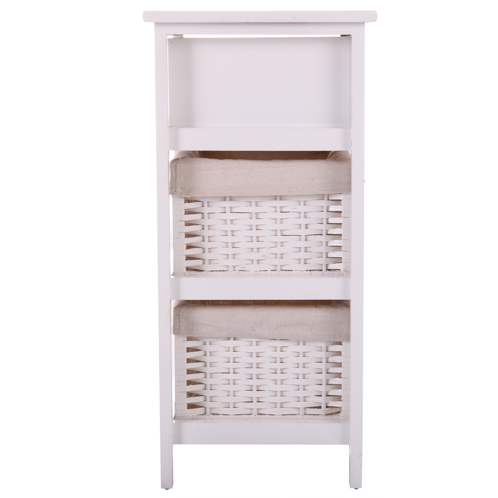 One Drawer Nightstand With Two Removable Baskets, Storage Bedside Table, Modern End Table With Tall Legs, Indoors, White White Solid Wood Mdf