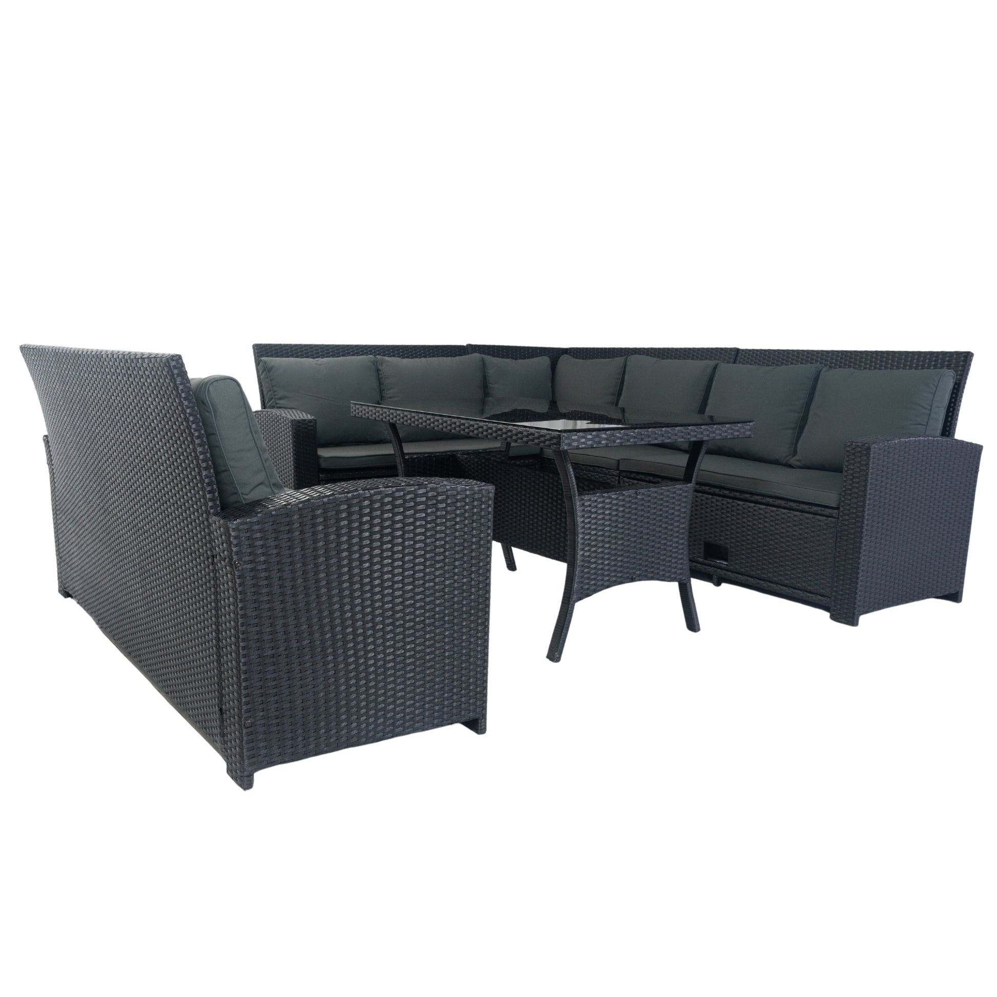 5 Piece Patio Wicker Outdoor Sectional Set 9 Seater Conversation Set With 3 Storage Under Seat Black Wicker Dark Grey Cushion Yes Complete Patio Set Black Rust Resistant Frame Mildew Resistant Cushion Garden & Outdoor Modern Complete Patio Sets Fiber