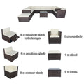 11 Piece Patio Wicker Conversation Set, 10 Seater Patio Sectional Set With 3 Storage Box Under Seat Brown Wicker White Cushion Yes Complete Patio Set Brown Rust Resistant Frame Mildew Resistant Cushion Garden & Outdoor Modern Complete Patio Sets Fiber