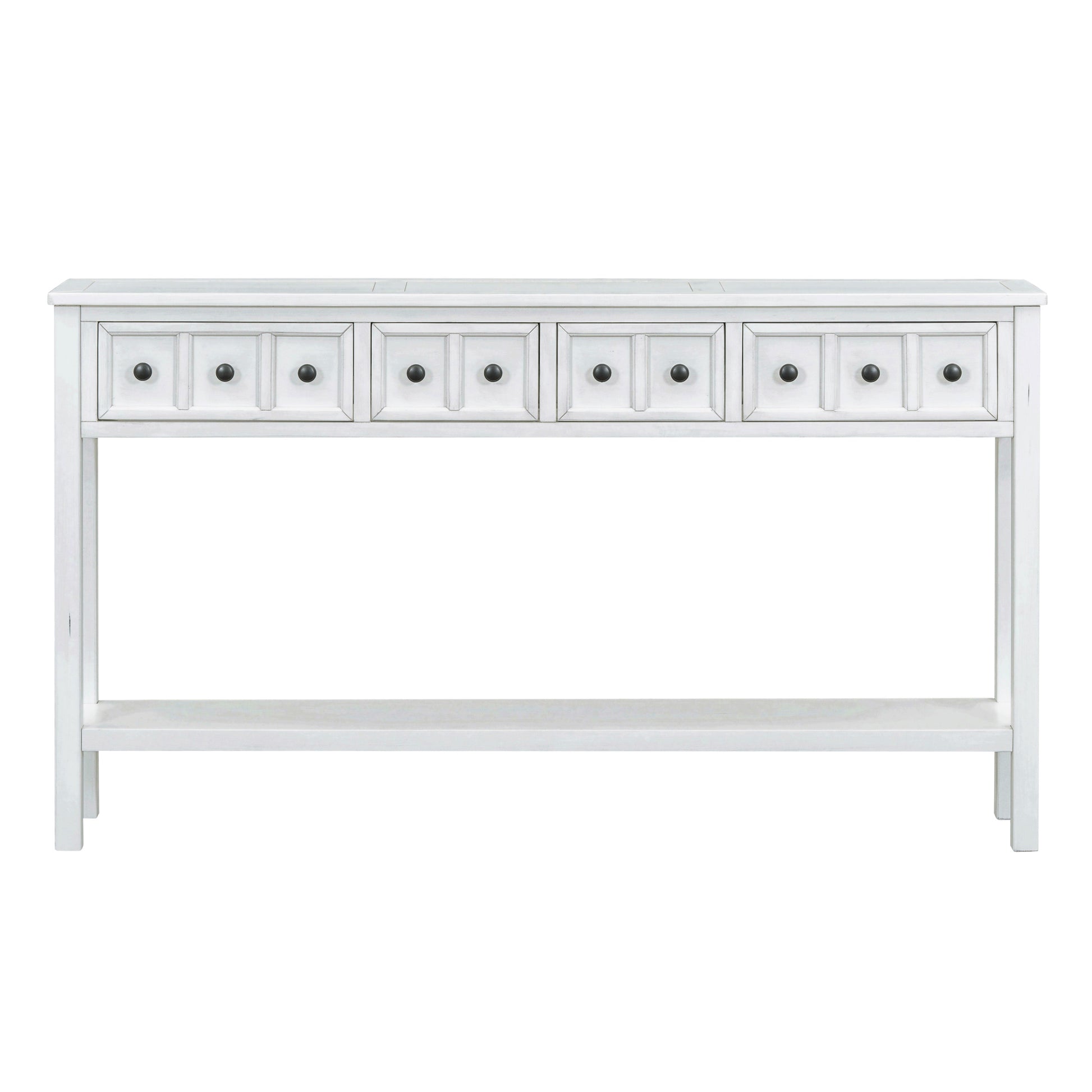 Rustic Entryway Console Table, 60" Long Sofa Table With Two Different Size Drawers And Bottom Shelf For Storage Antique White Antique White Solid Wood