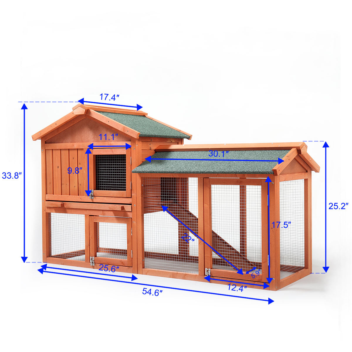 Large Wooden Rabbit Hutch Indoor And Outdoor Bunny Cage With A Removable Tray And A Waterproof Roof, Orange Red Orange Wood