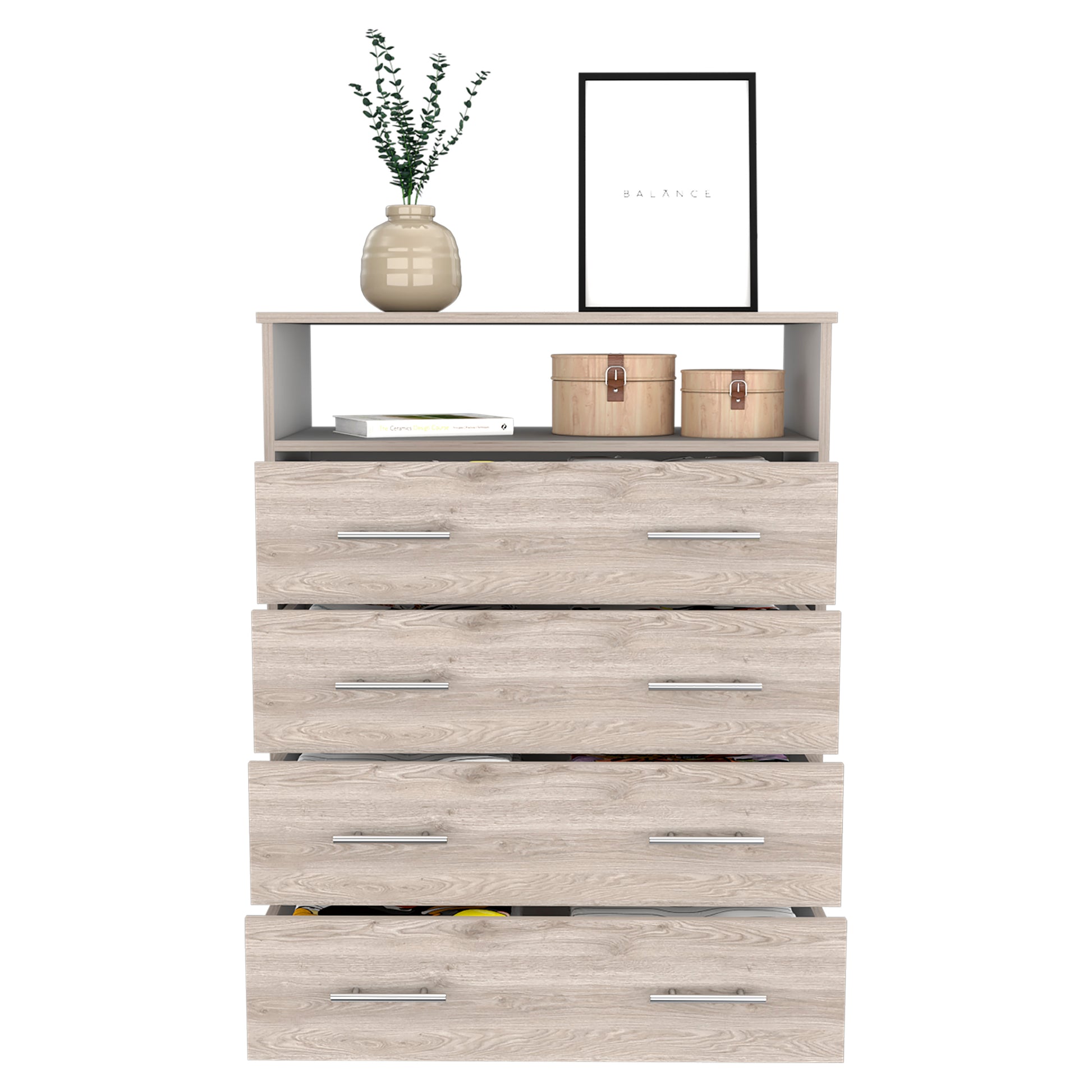 Four Drawer Dresser Wuju, Bedroom, Light Gray White Light Gray Particle Board Particle Board