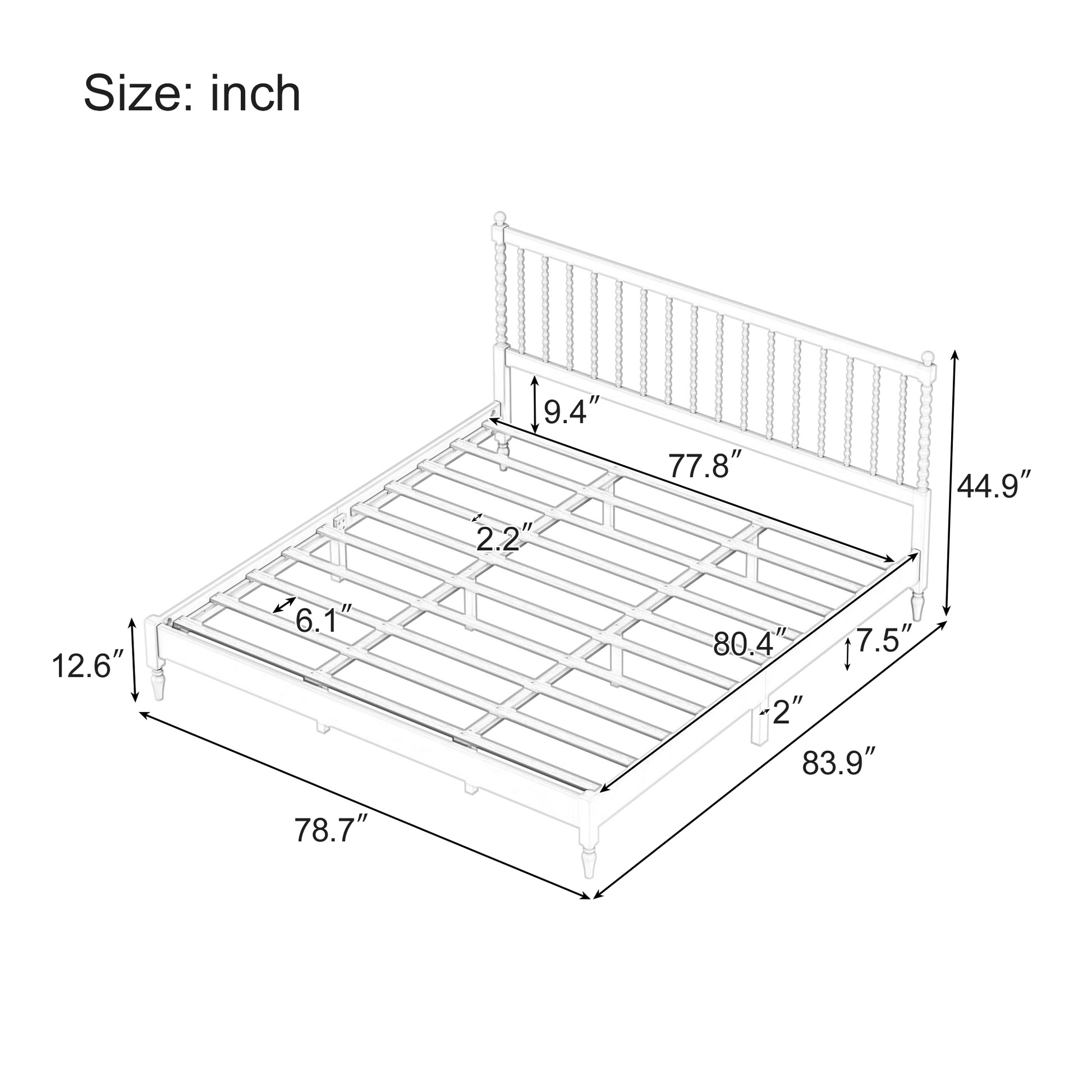 King Size Wood Platform Bed With Gourd Shaped Headboard,Antique White Antique White Wood