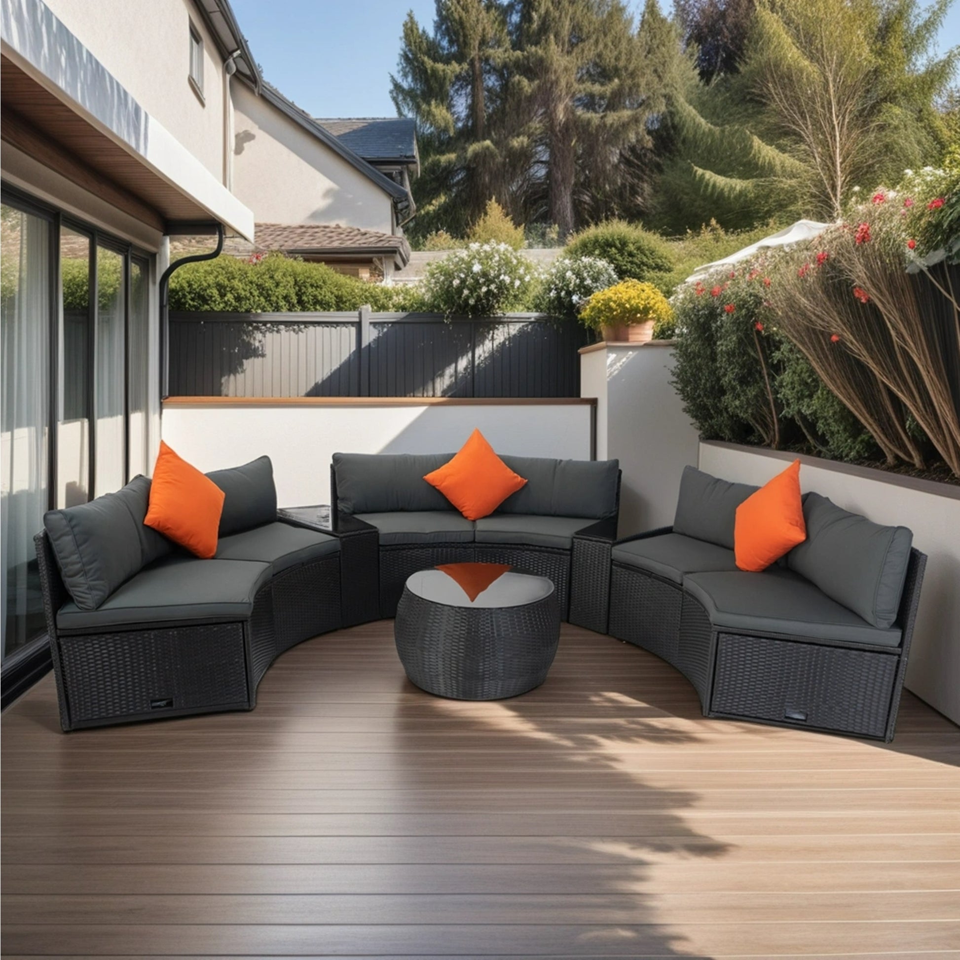 6 Piece Patio Wicker Outdoor Sectional Set 6 Seater Conversation Set With 2 Storage Box Under Seat Black Wicker Dark Grey Cushion 3 Pillow Yes Complete Patio Set Black Rust Resistant Frame Mildew Resistant Cushion Garden & Outdoor Modern Complete Patio