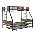 Twin Over Full Metal Bunk Bed With Trundle 2 Side Ladder And Full Length Guardrail, No Box Spring Needed, Large Under Bed Storage, Easy Assembleblack & Brown Black Brown Mdf Metal