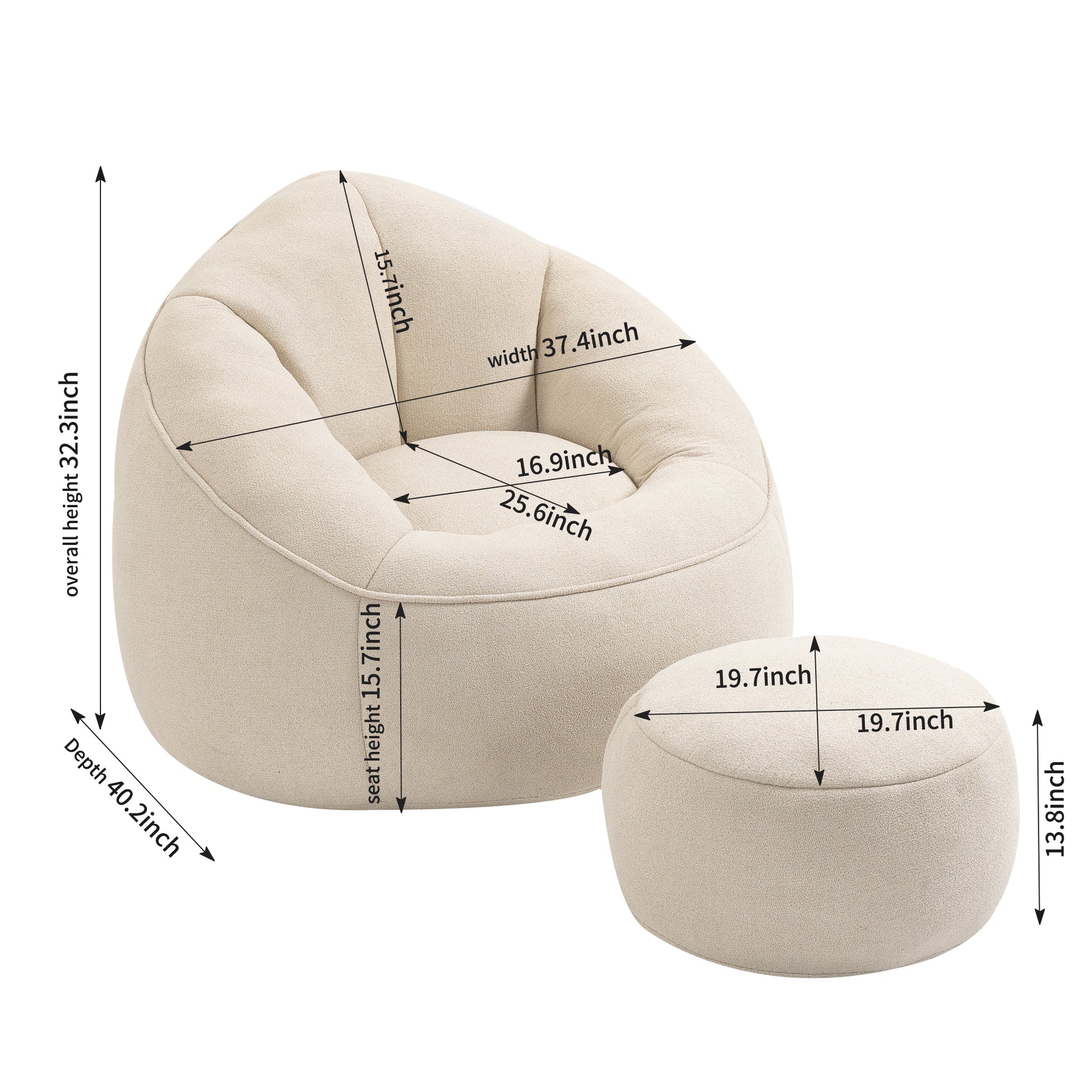 Bedding Bean Bag Sofa Chair High Pressure Foam Bean Bag Chair Adult Material With Padded Foam Padding Compressed Bean Bag With Footrest Beige Microfiber