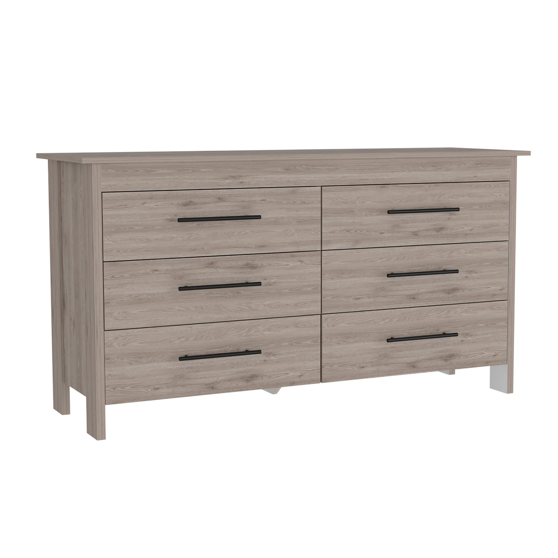 6 Drawer Double Dresser Wezz, Bedroom, Light Gray Light Gray Particle Board Particle Board