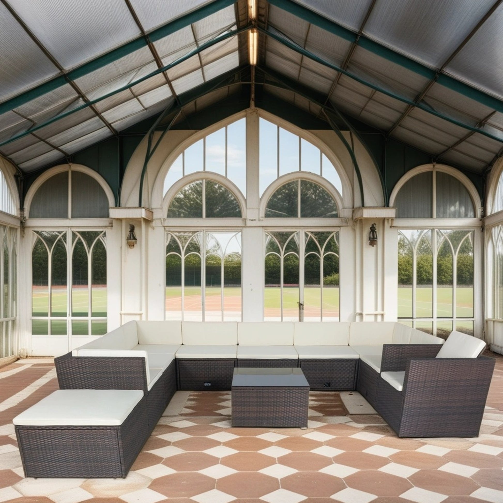 11 Piece Patio Wicker Conversation Set, 10 Seater Patio Sectional Set With 3 Storage Box Under Seat Brown Wicker White Cushion Yes Complete Patio Set Brown Rust Resistant Frame Mildew Resistant Cushion Garden & Outdoor Modern Complete Patio Sets Fiber