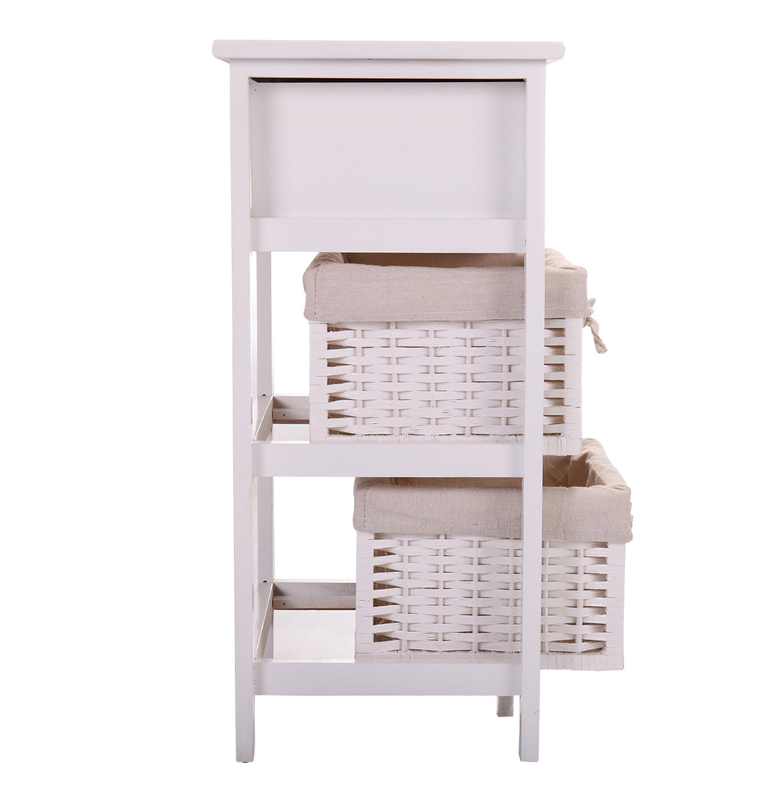 One Drawer Nightstand With Two Removable Baskets, Storage Bedside Table, Modern End Table With Tall Legs, Indoors, White White Solid Wood Mdf