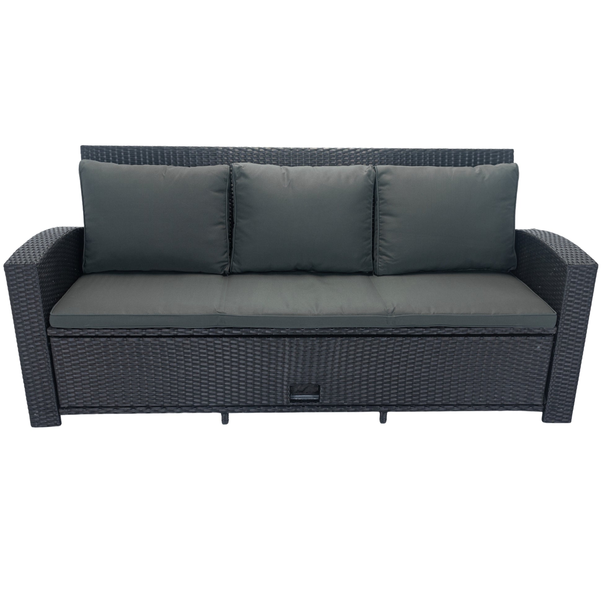 5 Piece Patio Wicker Outdoor Sectional Set 9 Seater Conversation Set With 3 Storage Under Seat Black Wicker Dark Grey Cushion Yes Complete Patio Set Black Rust Resistant Frame Mildew Resistant Cushion Garden & Outdoor Modern Complete Patio Sets Fiber