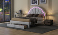 Full Size Upholstered Platform Bed With Seashell Shaped Headboard, Led And 2 Drawers, White Box Spring Not Required Full White Wood Bedroom Bed Frame Faux Leather Upholstered