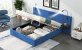 Full Size Storage Upholstered Hydraulic Platform Bed With 2 Shelves, 2 Lights And Usb, Blue Box Spring Not Required Full Blue Wood Bedroom Bed Frame Velvet Upholstered