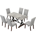 Modern Dining Table For 6 8, 7 Piece Kitchen Dining Table Set, Gray Sintered Stone Dining Table With 6 Tufted Upholstered Chairs, 63 Inch Rectangle Dining Table For Dining Room 1 Table 6 Chair Gray Farmhouse,Mid Century Modern,Modern Sintered Stone