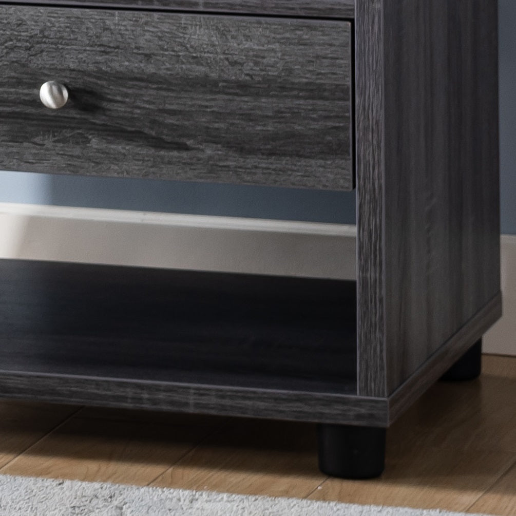 20 Inch End Table, Entryway Display Storage Cabinet With One Drawer, Distressed Grey & Black Grey Particle Board