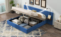 Queen Size Storage Upholstered Hydraulic Platform Bed With 2 Shelves, 2 Lights And Usb, Blue Box Spring Not Required Queen Blue Wood Bedroom Bed Frame Velvet Upholstered