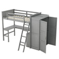 Twin Size Loft Bed With Desk, Shelves And Wardrobe Gray Gray Solid Wood