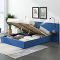 Full Size Storage Upholstered Hydraulic Platform Bed With 2 Shelves, 2 Lights And Usb, Blue Box Spring Not Required Full Blue Wood Bedroom Bed Frame Velvet Upholstered