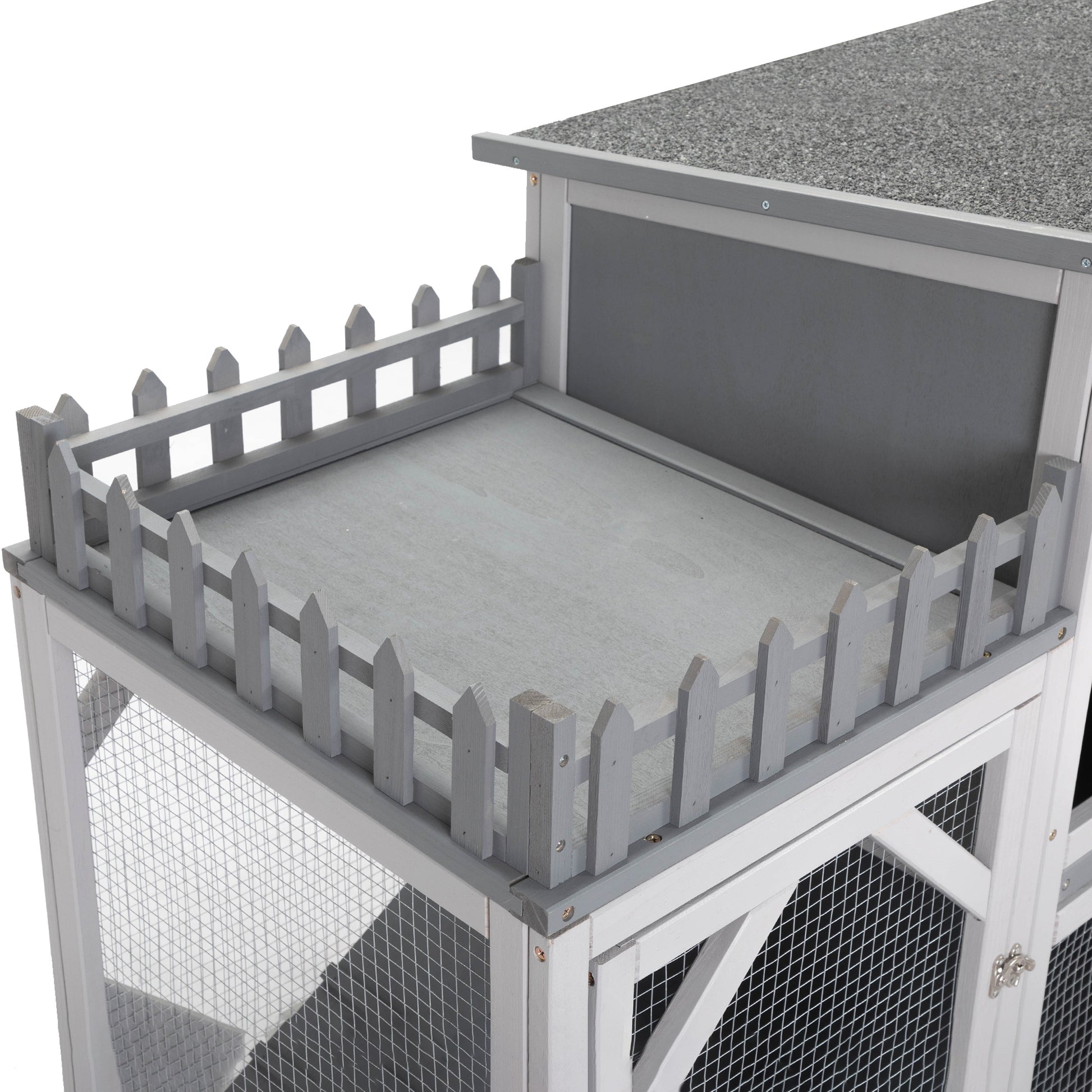 Large Rabbit Hutch, Wooden Bunny Cage With Casters, Fence, Trays, Water Bottle, Indoor And Outdoor Animal House For Rest And Run, Easy Clean, Gray Gray Pine