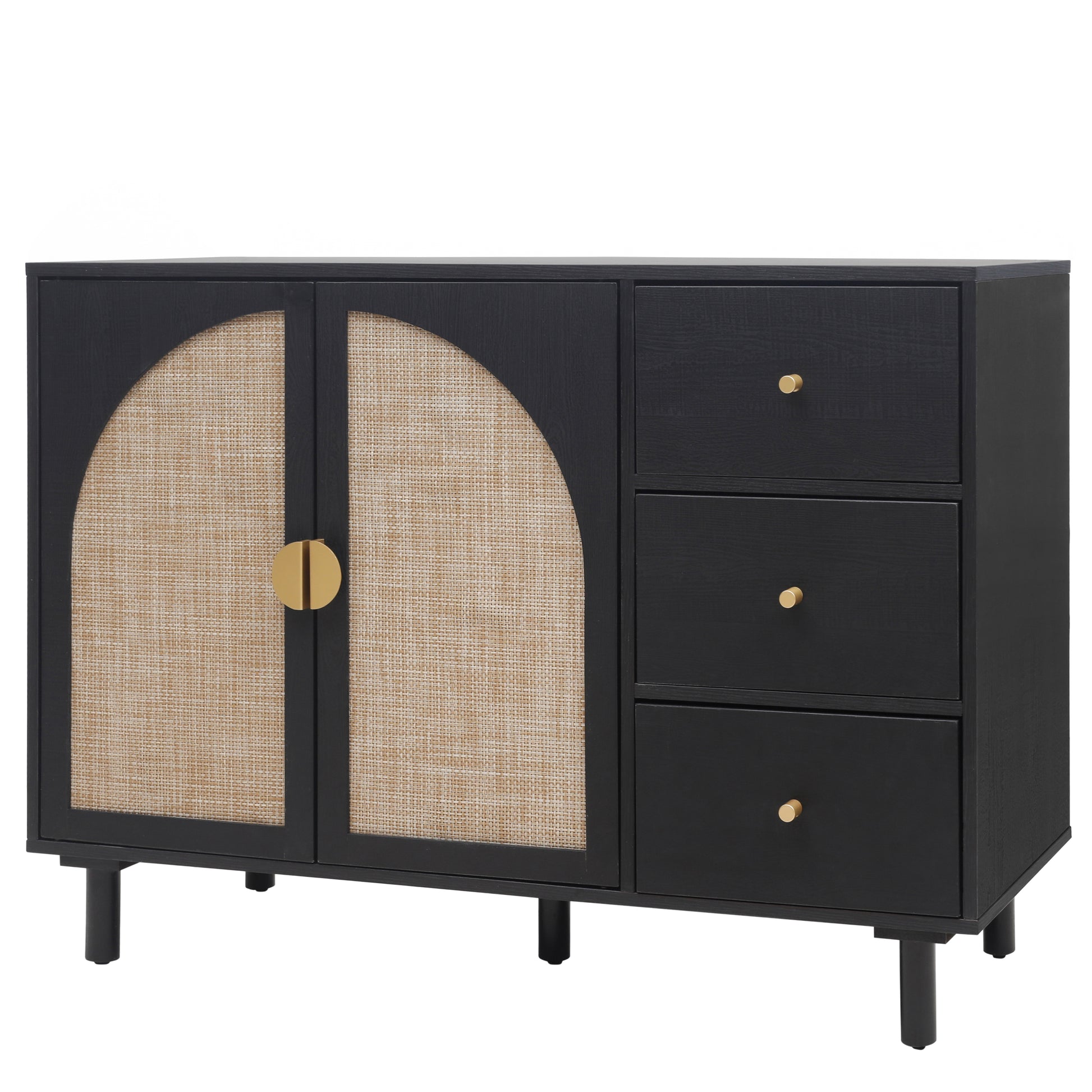 2 Door 3 Drawer Cabinet, Suitable For Bedroom, Living Room, Study Black Mdf