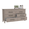 6 Drawer Double Dresser Wezz, Bedroom, Light Gray Light Gray Particle Board Particle Board