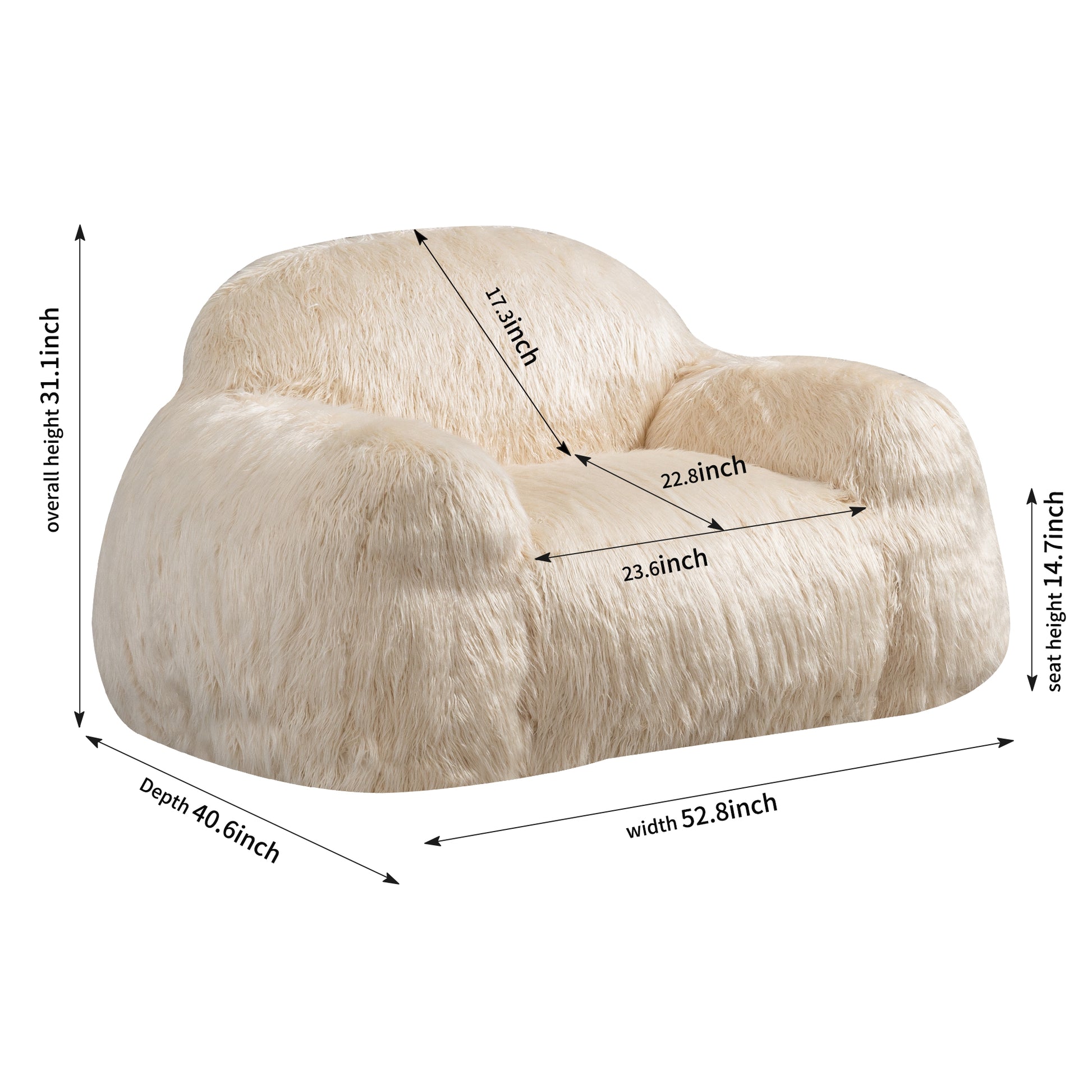 Bean Bag Chair Lazy Sofa Bean Bag Chair Adult, Teen High Density Foam Padded Modern Accent Chair Comfortable Living Room, Bedroom Chair Beige Faux Fur