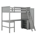 Twin Size Loft Bed With Desk, Shelves And Wardrobe Gray Gray Solid Wood