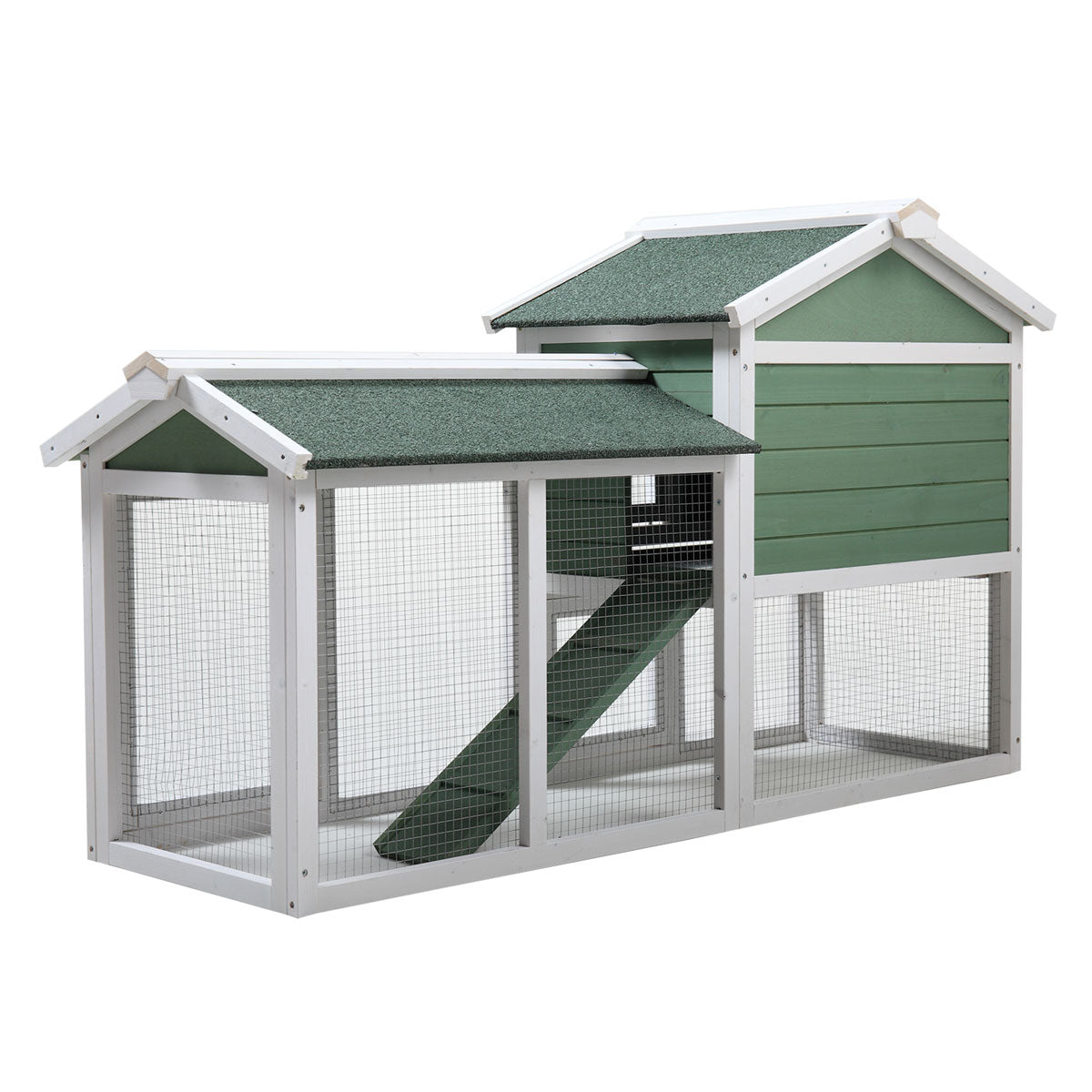 Large Wooden Rabbit Hutch Indoor And Outdoor Bunny Cage With A Removable Tray And A Waterproof Roof, Grey Green White Green Wood