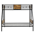 Twin Over Full Metal Bunk Bed With 2 Side Ladder And Full Length Guardrail, No Box Spring Needed, Large Under Bed Storage, Easy Assembleblack & Brown Black Brown Mdf Metal