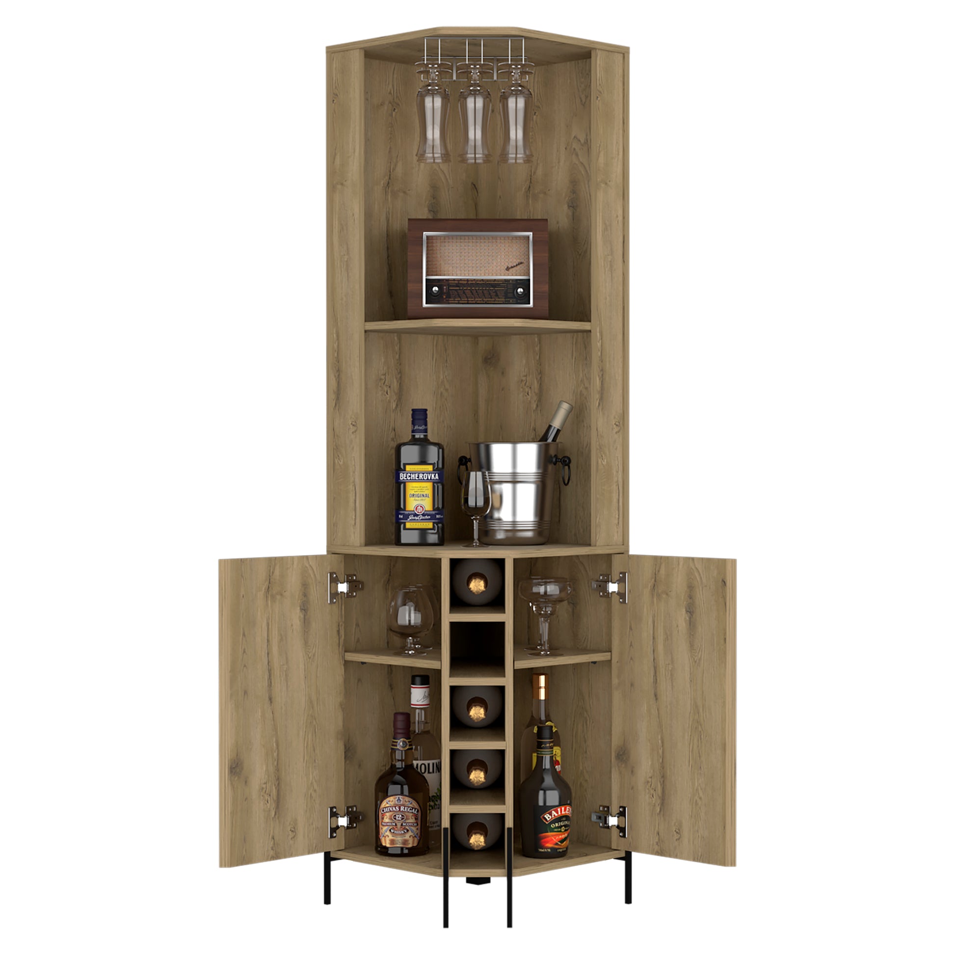 Corner Bar Cabinet Shopron, Living Room, Aged Oak Beige Particle Board Particle Board