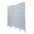 Sycamore Wood 4 Panel Screen Folding Louvered Room Divider Old White White Wood