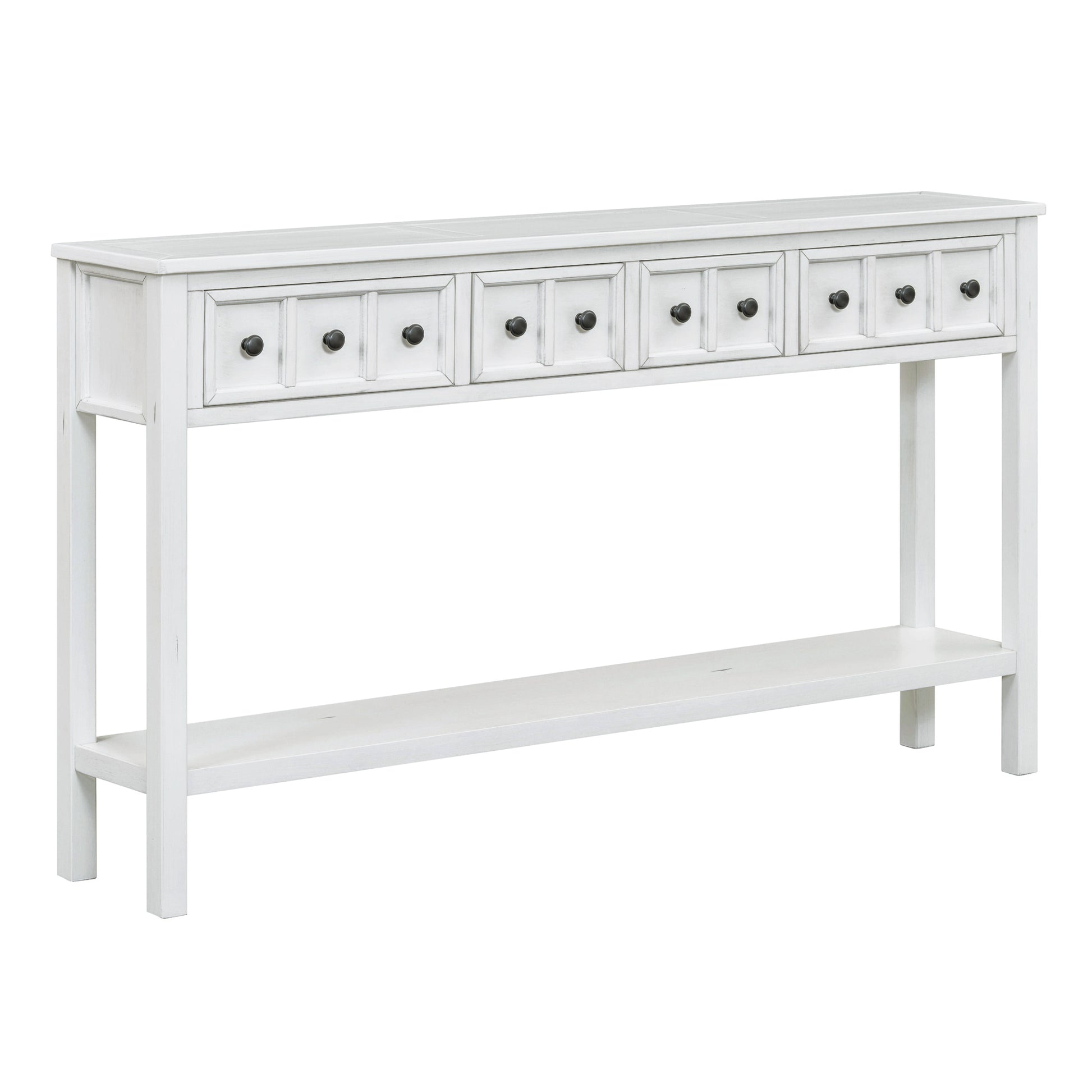 Rustic Entryway Console Table, 60" Long Sofa Table With Two Different Size Drawers And Bottom Shelf For Storage Antique White Antique White Solid Wood