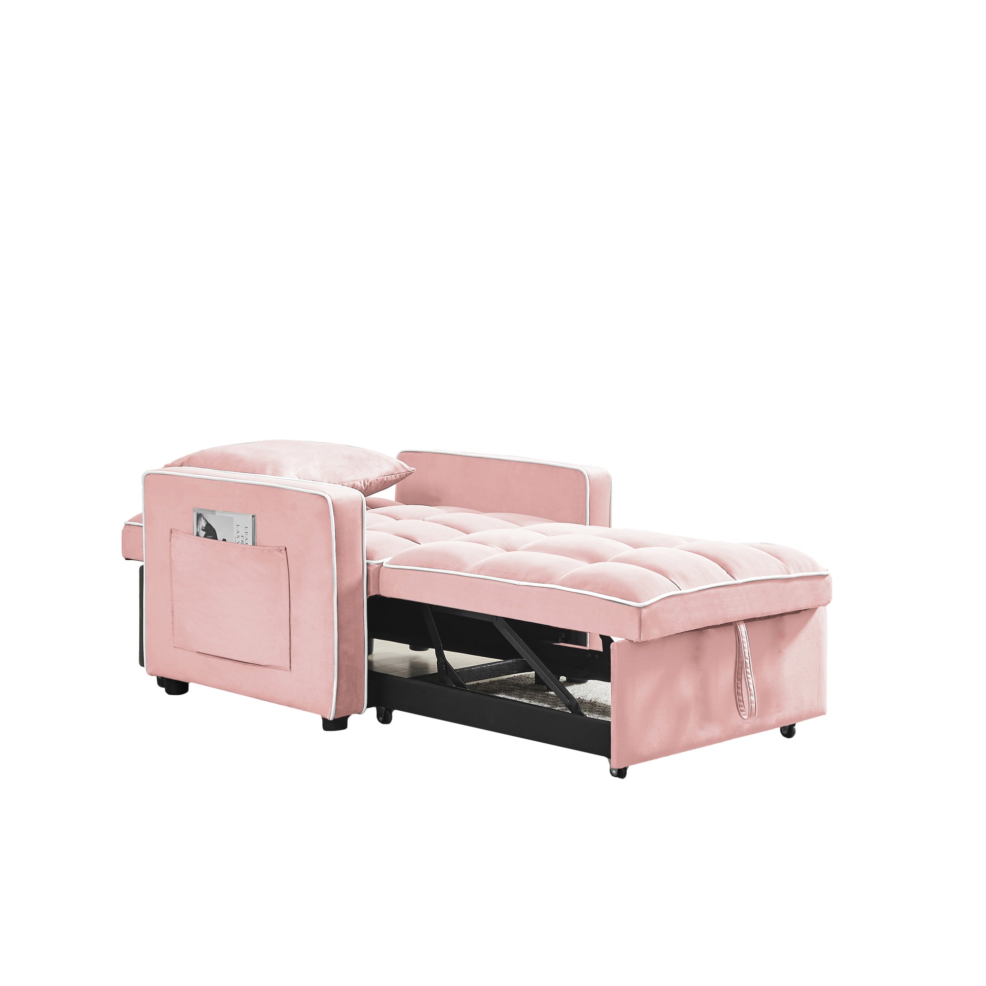 Three In One Sofa Bed Chair Folding Sofa Bed Adjustable Back Into A Sofa Recliner Single Bed Adult Modern Chair Bed Berth Pink White Wood Primary Living Space Medium Duty Eucalyptus 1 Seat Pink Velvet Medium Soft Tufted Back Modern Pillow Top Arms Solid