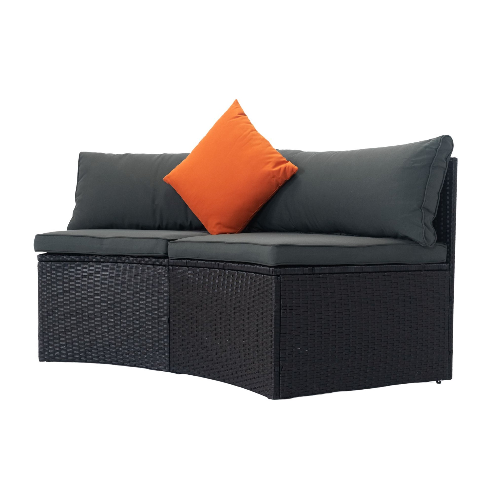 6 Piece Patio Wicker Outdoor Sectional Set 6 Seater Conversation Set With 2 Storage Box Under Seat Black Wicker Dark Grey Cushion 3 Pillow Yes Complete Patio Set Black Rust Resistant Frame Mildew Resistant Cushion Garden & Outdoor Modern Complete Patio