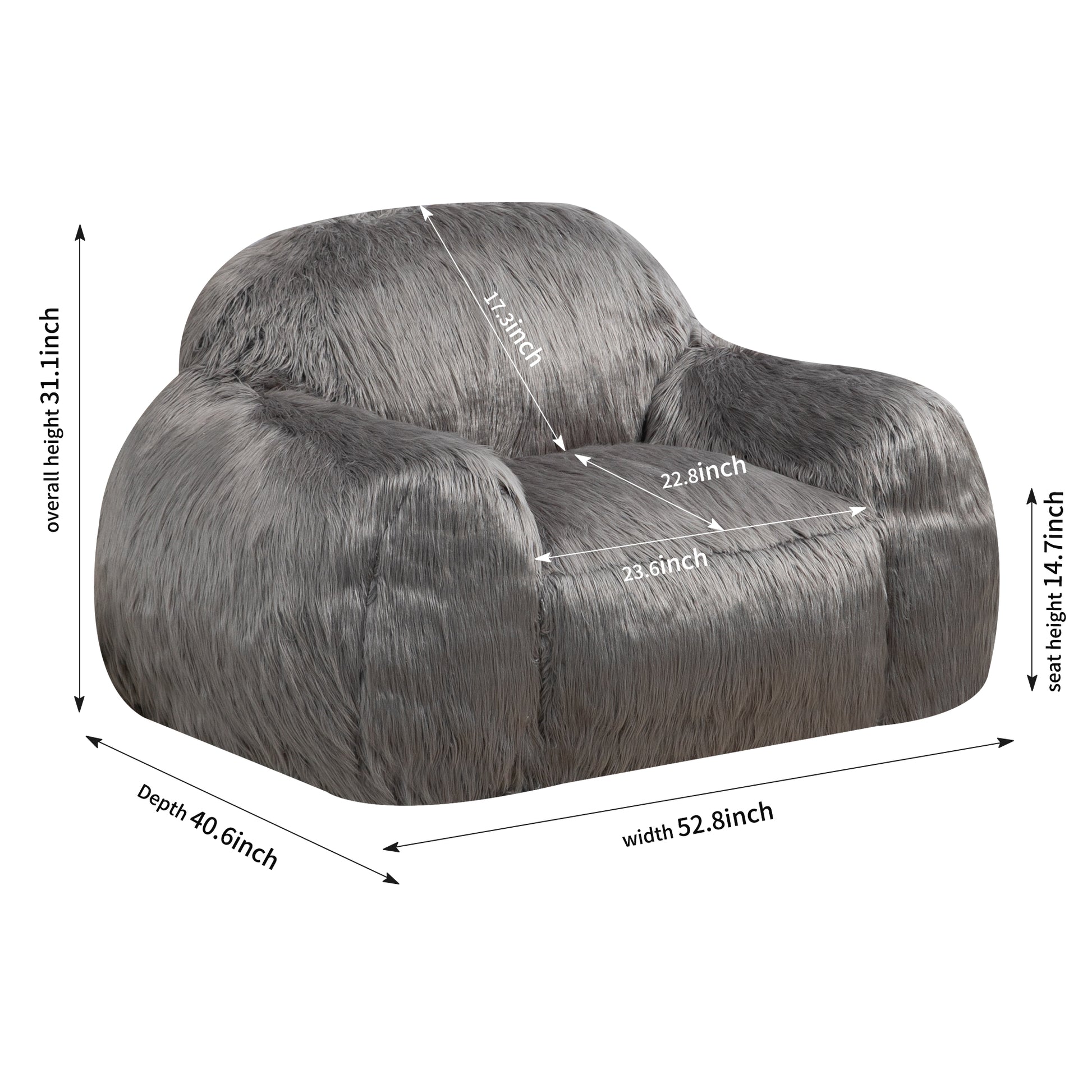 Bean Bag Chair Lazy Long Hair Sofa Bean Bag Chair Adult, Teen High Density Foam Filled Modern Focus Chair Comfortable Living Room, Bedroom Chair Grey Faux Fur