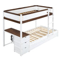 Twin Over Twin Bunk Bed With Twin Size Trundle, Storage And Desk, White Walnut White Walnut Solid Wood