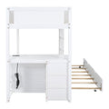 Twin Over Twin Bunk Bed With Twin Size Trundle, Storage And Desk, White White Solid Wood