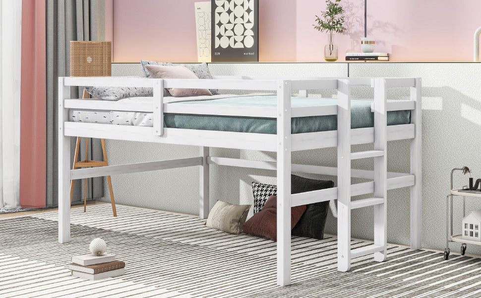 Wood Twin Size Loft Bed with Side Ladder, Antique box spring not required-twin-antique