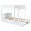 Twin Over Twin Bunk Bed With Twin Size Trundle, Storage And Desk, White White Solid Wood