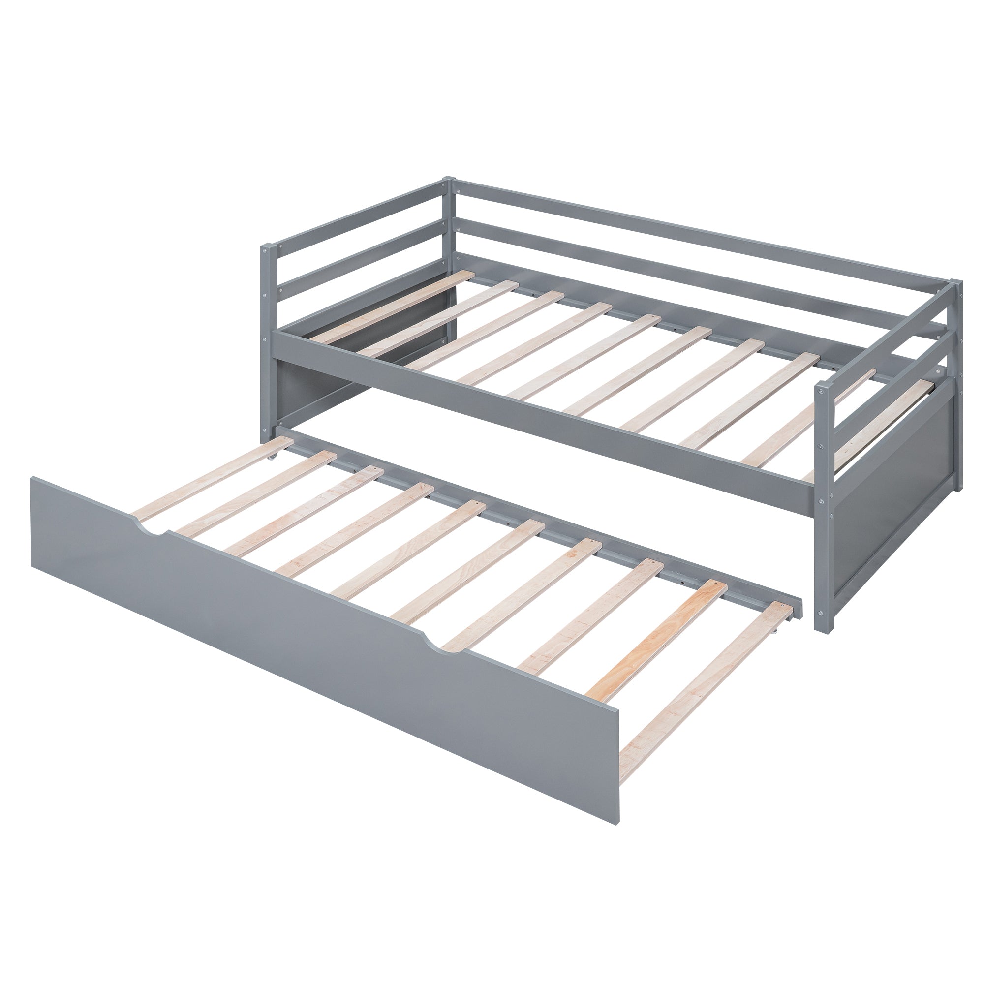 Twin Size Wood Daybed with Twin Size Trundle, Gray box spring not required-twin-gray-wood-solid
