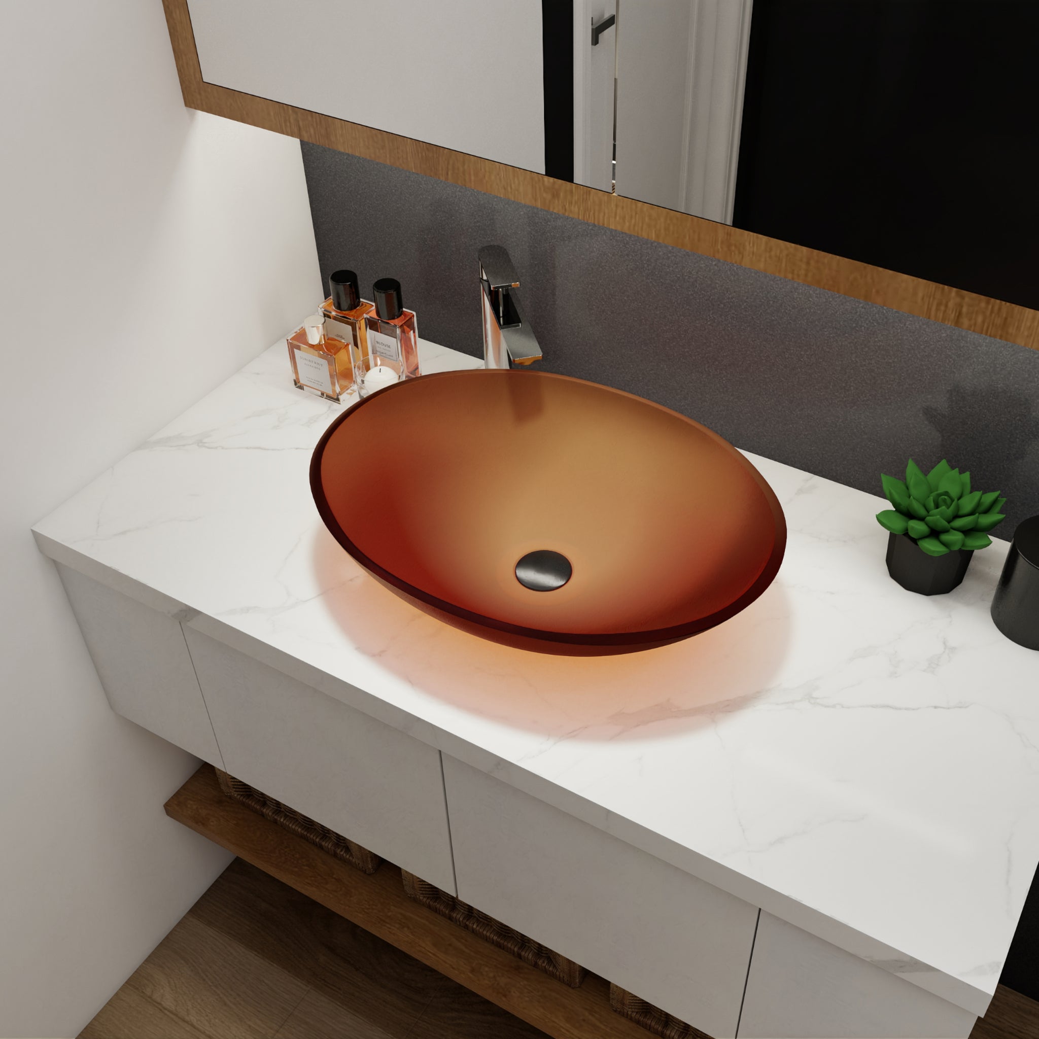 Tempered Glass Matte Bathroom Vessel Sink, Oval Bathroom Basin Tempered Glass Matt Tea Brown Bathroom Modern Glass