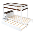 Twin Over Twin Bunk Bed With Twin Size Trundle, Storage And Desk, White Walnut White Walnut Solid Wood