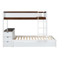 Twin Over Twin Bunk Bed With Twin Size Trundle, Storage And Desk, White Walnut White Walnut Solid Wood
