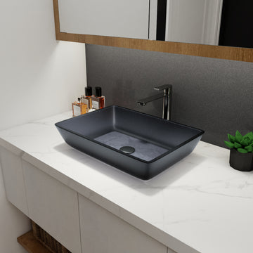 Tempered Glass Matte Bathroom Vessel Sink, Rectangle Bathroom Basin Tempered Glass Matt Gray Grey Bathroom Modern Glass