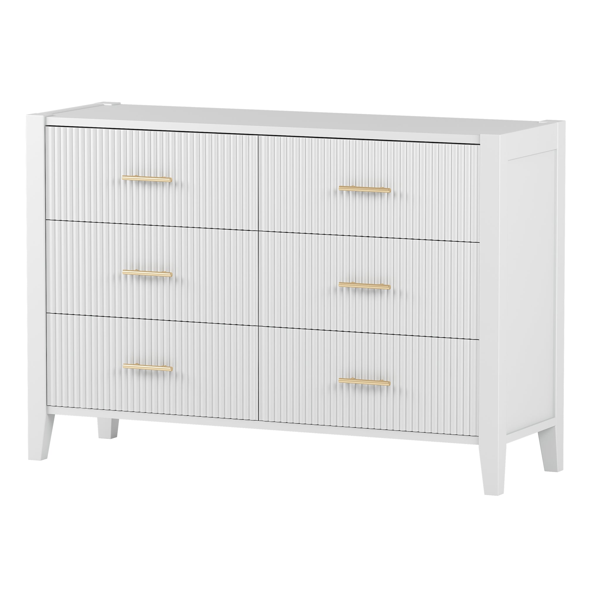 6 Drawer Dresser with Metal Handle for Bedroom white-particle board