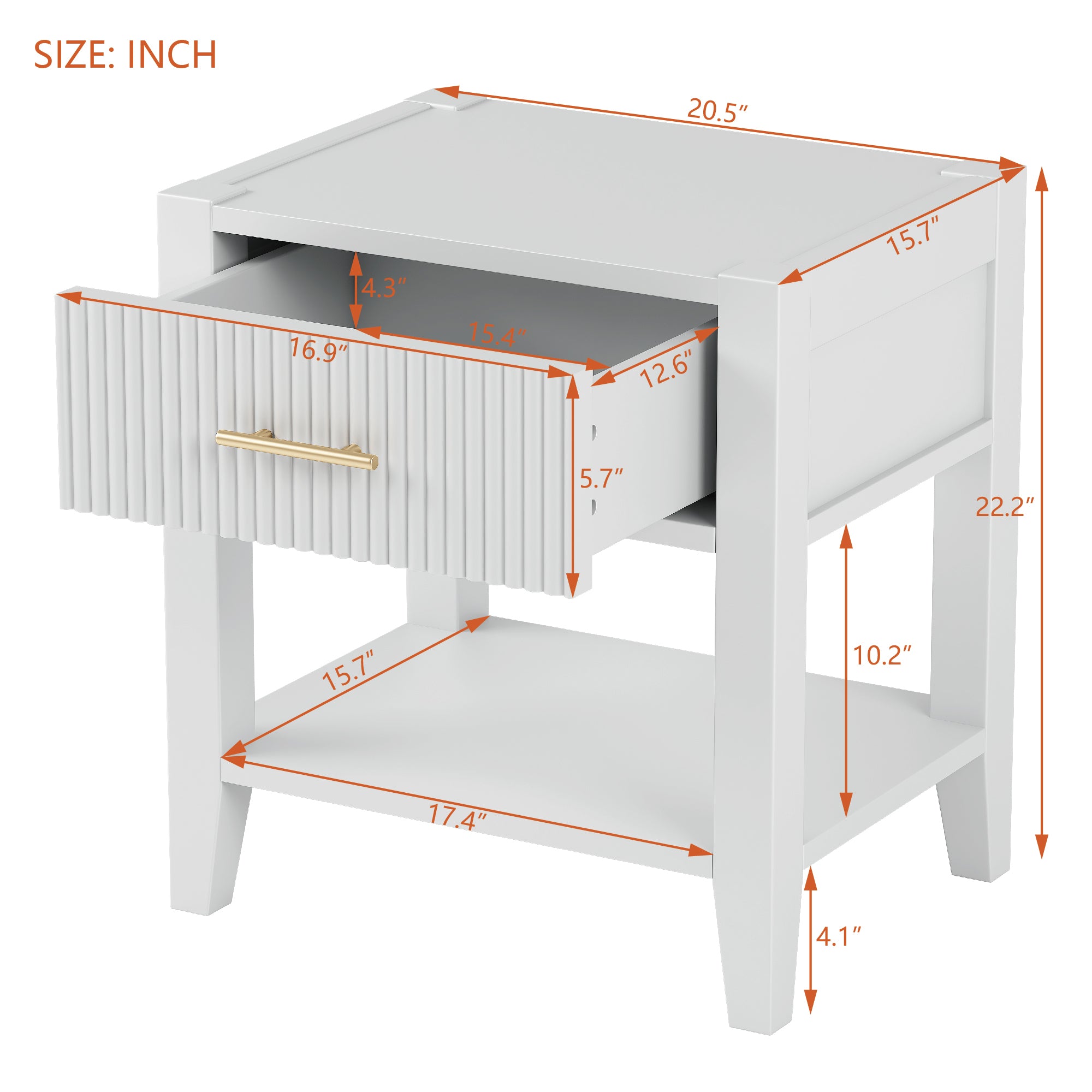 Wooden Nightstand with a Drawer and an Open Storage white-particle board