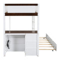 Twin Over Twin Bunk Bed With Twin Size Trundle, Storage And Desk, White Walnut White Walnut Solid Wood