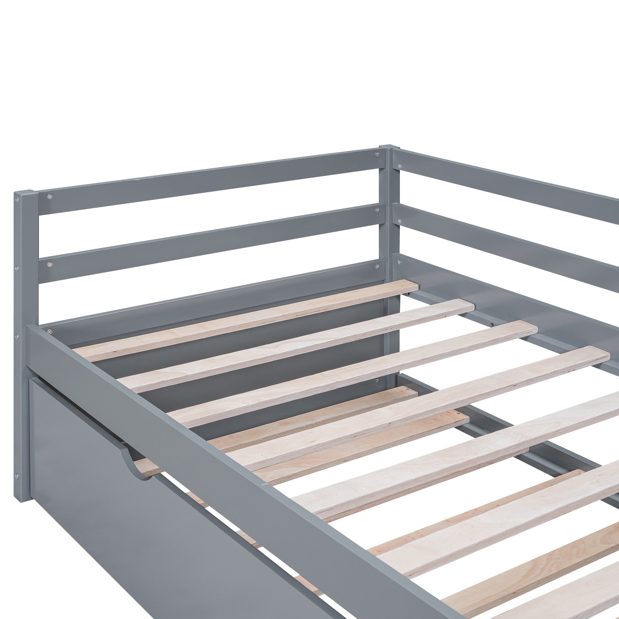 Twin Size Wood Daybed with Twin Size Trundle, Gray box spring not required-twin-gray-wood-solid
