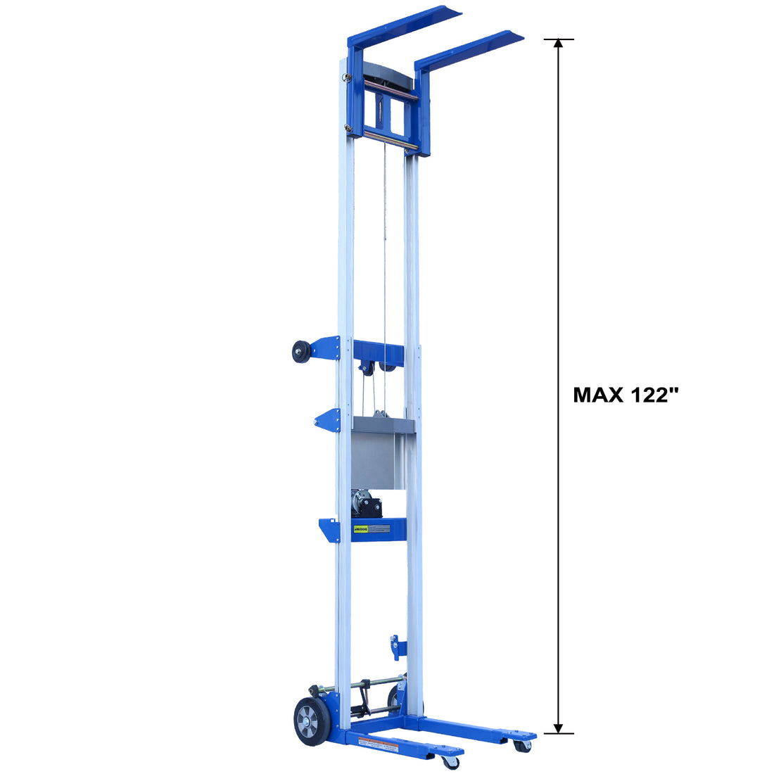 Fixed Straddle Hand Winch Lift Truck, 34.6" Length, 24.8" Width, 66.9" Height, 400 Lbs Capacity Blue Aluminium