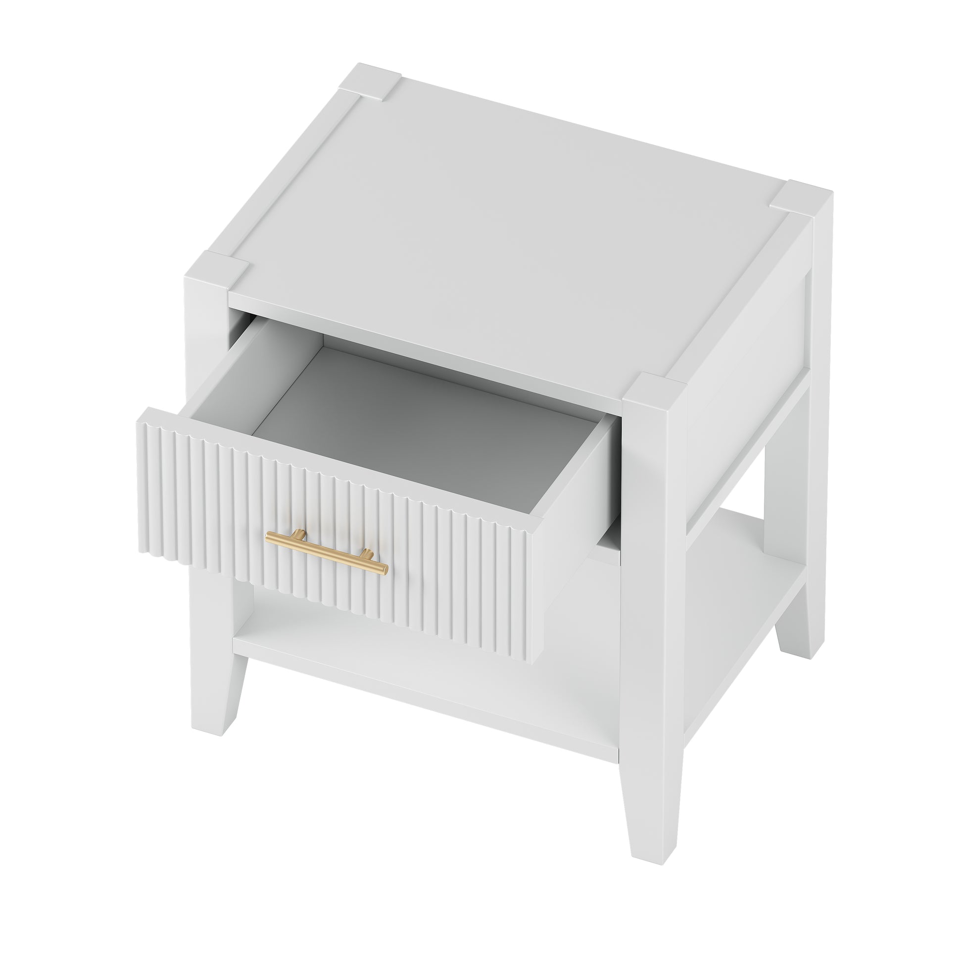 Wooden Nightstand With A Drawer And An Open Storage, End Table For Bedroom, White White Particle Board