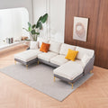Modern Large Area Linen Leathaire Fabric Color Matching Segmented Sofa, Ultra Wide Lounge Chair, Golden Legs, U Shaped, Gray White Grey Primary Living Space Wood